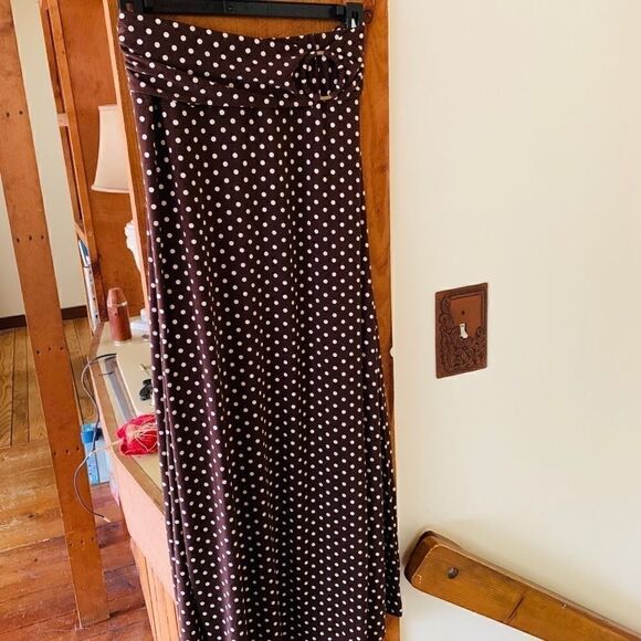 Brown and Cream Polka Dot Dress or Maxi skirt size Medium Petite - Picture 4 of 9